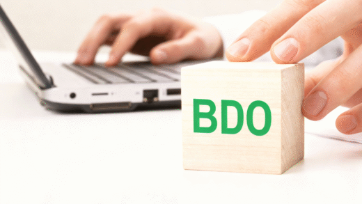 Klocek z napisem BDO ustawiony obok laptopa, symbolizujący proces rozliczeń i ewidencji odpadów w systemie BDO.